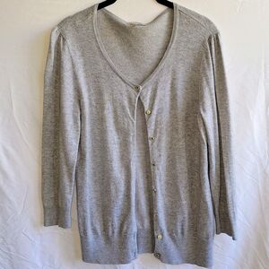Light Gray V-Neck Button-Front Women's Sweater Cardigan With Jeweled Buttons